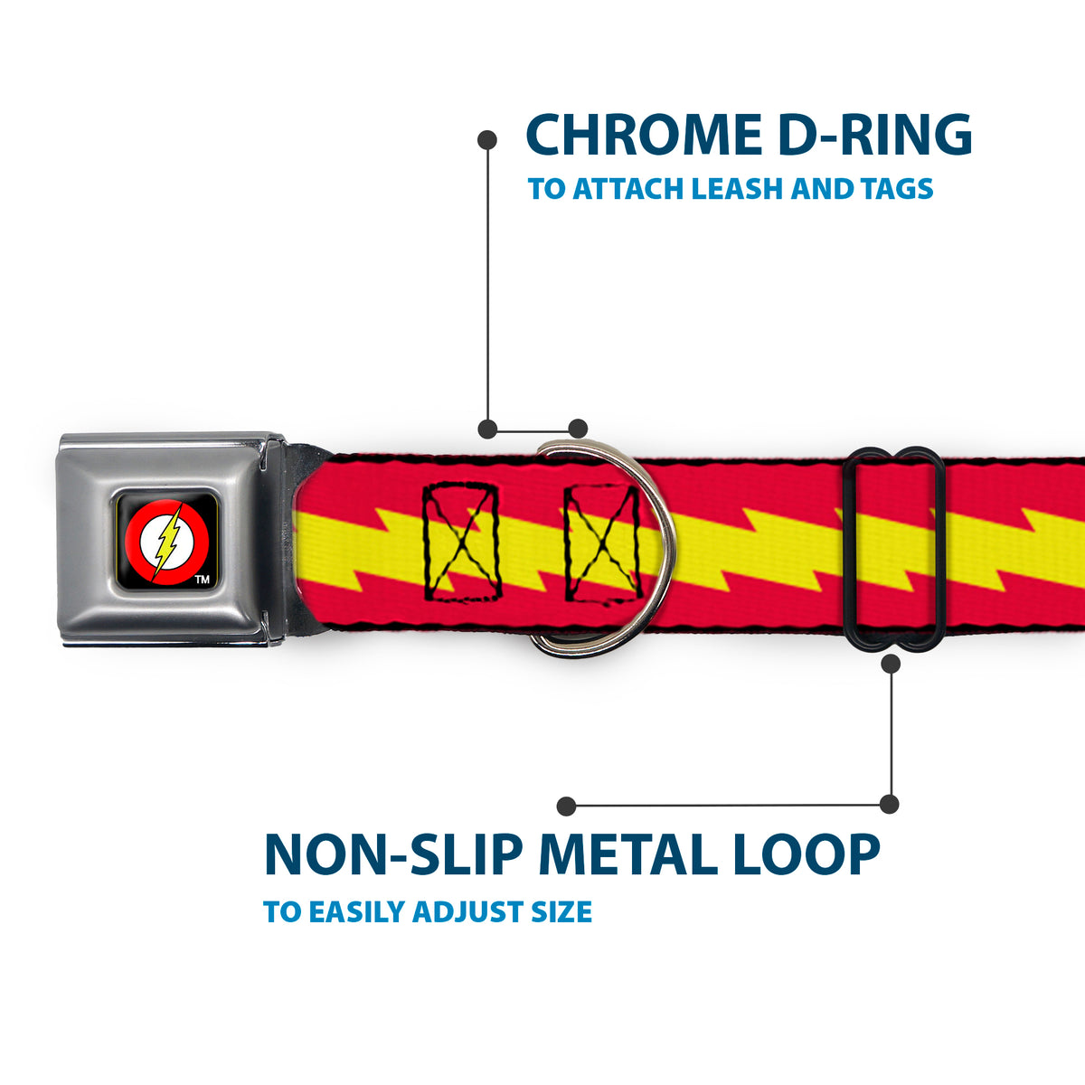 Flash Logo Black Seatbelt Buckle Collar - The Flash Bolt Stripe Red/Yellow Dog Collars Seatbelt Buckle DC Comics