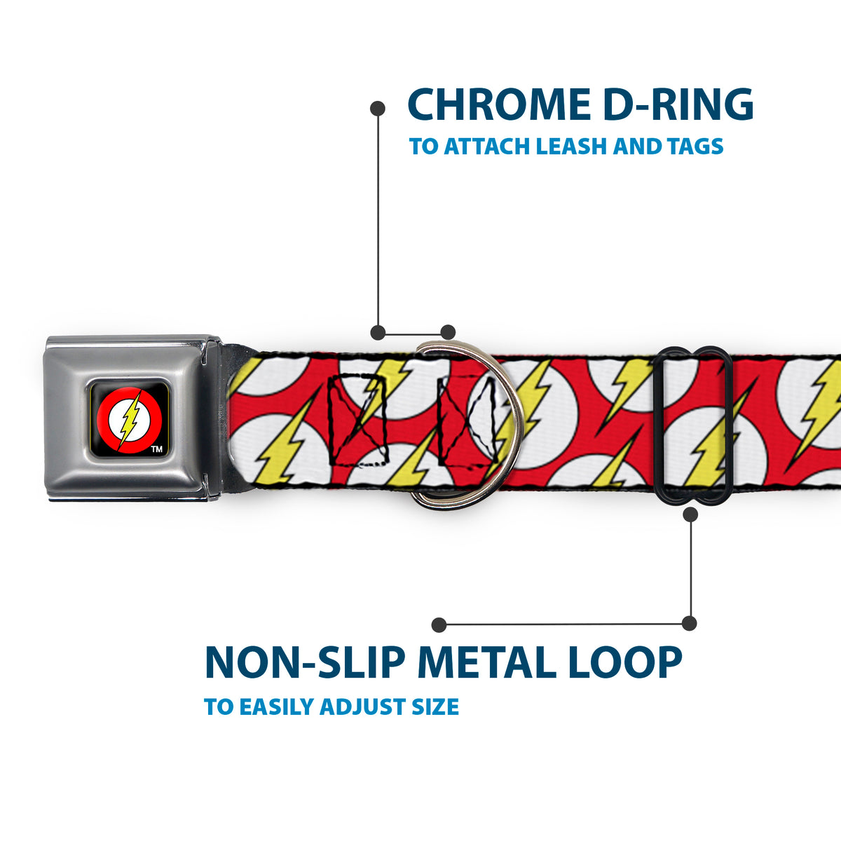 Flash Logo Black Seatbelt Buckle Collar - Flash Logo Scattered Red/White/Yellow Dog Collars Seatbelt Buckle DC Comics