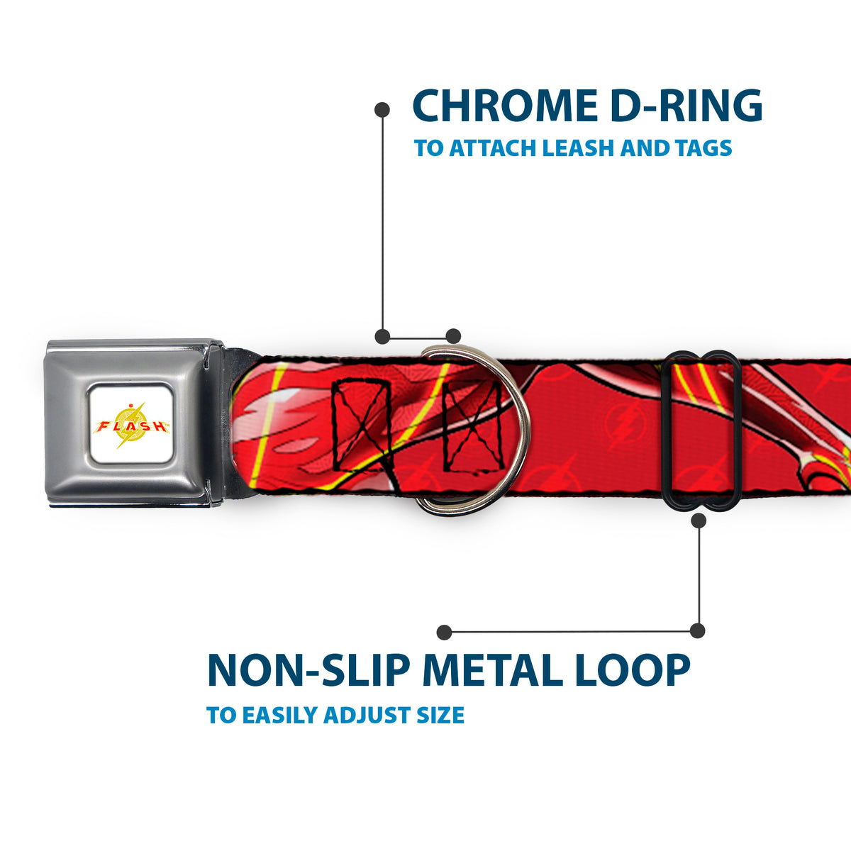 Flash 2023 Title Logo Full Color White/Yellow/Red Seatbelt Buckle Collar - The Flash 2023 2-Poses Close-Up Reds Dog Collars Seatbelt Buckle DC Comics