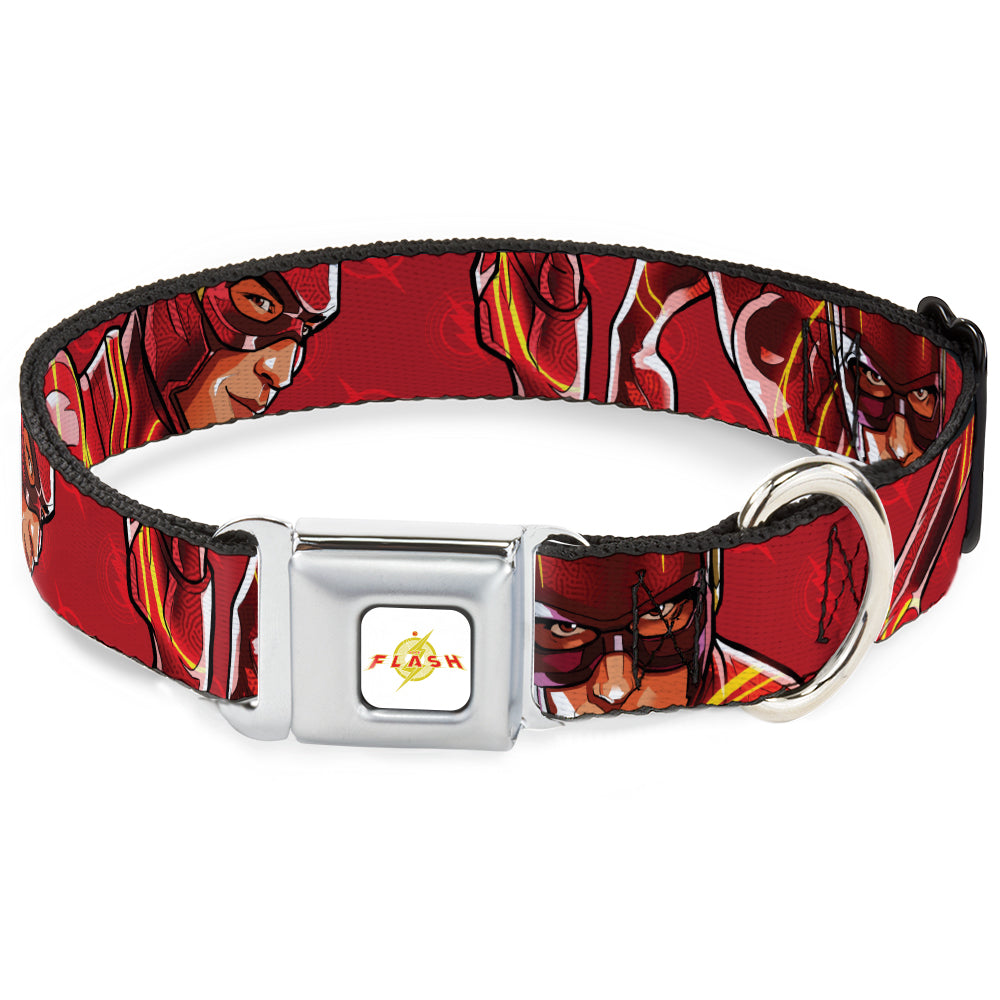 Flash 2023 Title Logo Full Color White/Yellow/Red Seatbelt Buckle Collar - The Flash 2023 2-Poses Close-Up Reds Dog Collars Seatbelt Buckle DC Comics