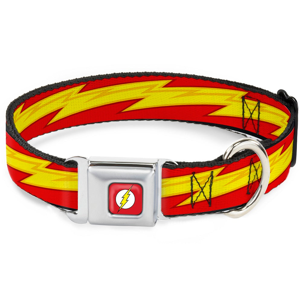 Flash Logo Full Color Red White Yellow Seatbelt Buckle Collar - The Flash Bolt Stripe Reds/Yellows Dog Collars Seatbelt Buckle DC Comics