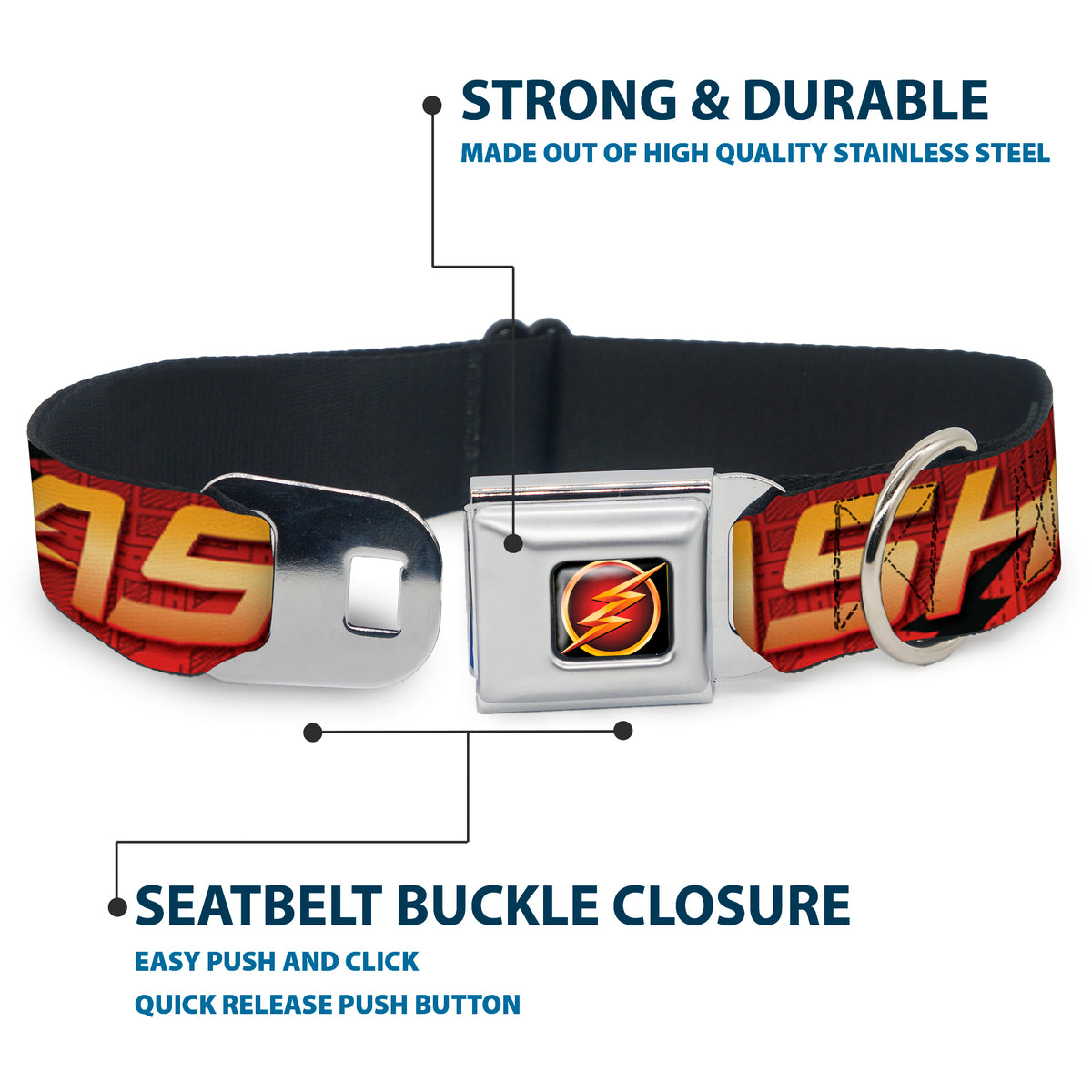 Flash Logo3 Full Color Black Gold Red Seatbelt Buckle Collar - THE FLASH/Logo3/Poses Black/Red/Gold Dog Collars Seatbelt Buckle DC Comics