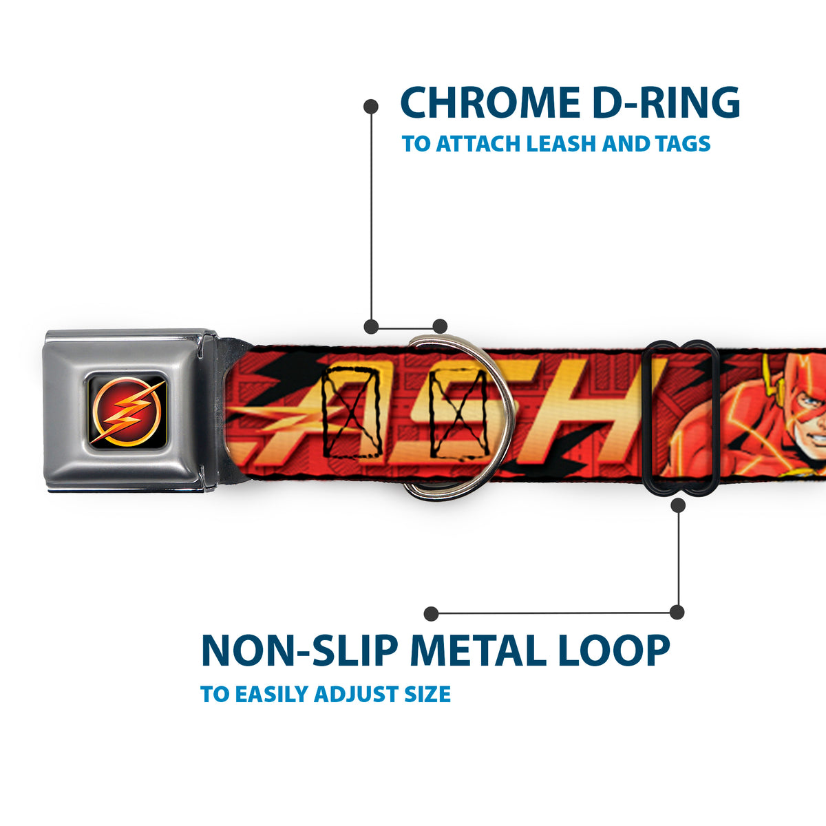 Flash Logo3 Full Color Black Gold Red Seatbelt Buckle Collar - THE FLASH/Logo3/Poses Black/Red/Gold Dog Collars Seatbelt Buckle DC Comics