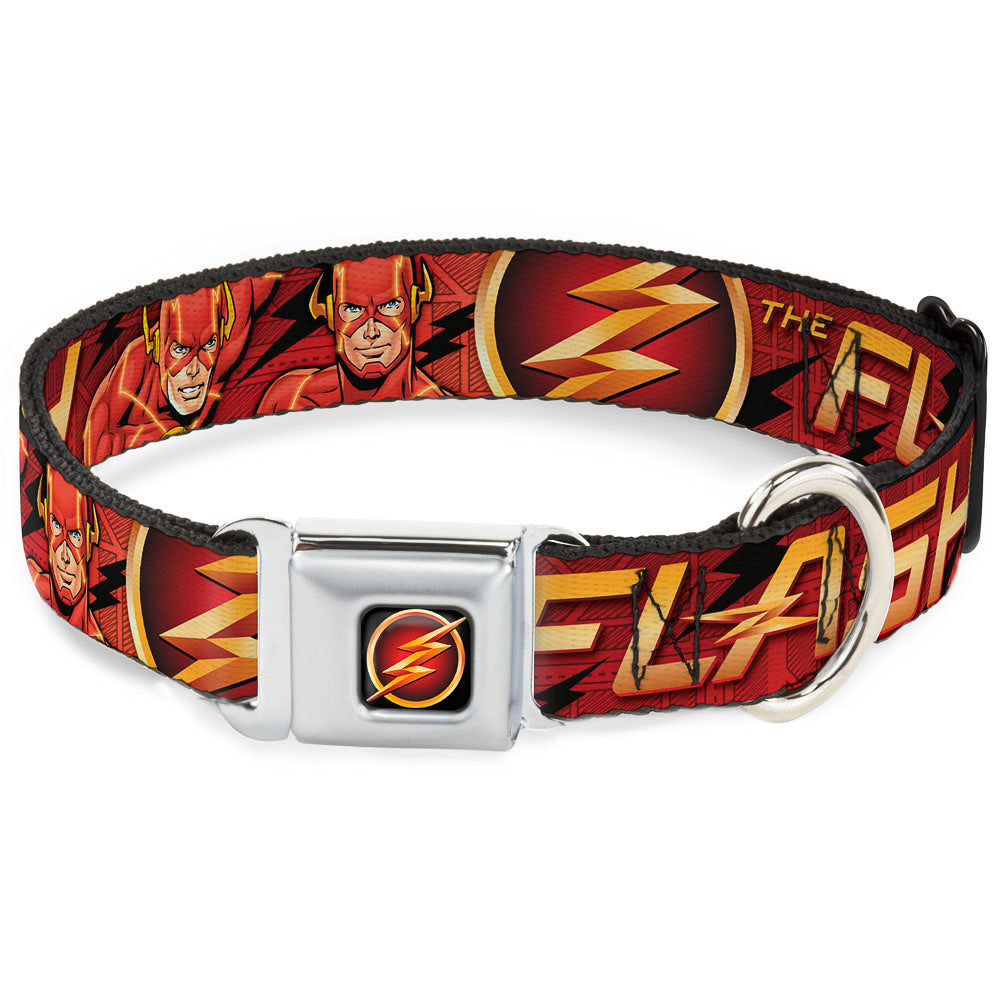 Flash Logo3 Full Color Black Gold Red Seatbelt Buckle Collar - THE FLASH/Logo3/Poses Black/Red/Gold Dog Collars Seatbelt Buckle DC Comics