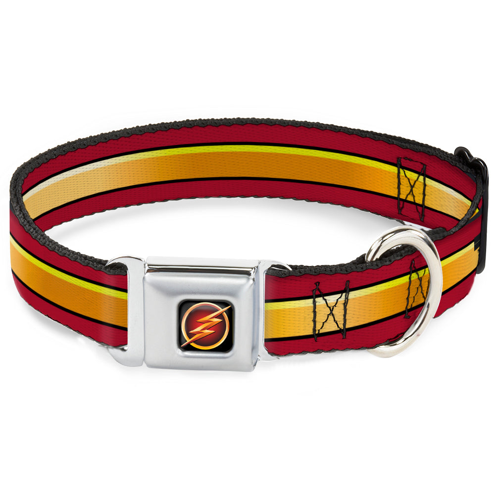 Flash Logo3 Black/Gold/Red Seatbelt Buckle Collar - The Flash Stripe Burgundy/Gold Dog Collars Seatbelt Buckle DC Comics