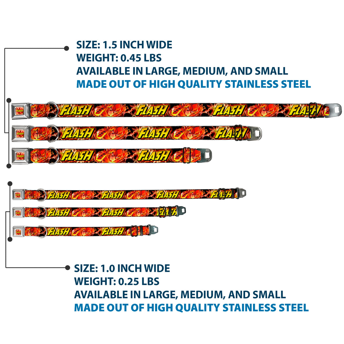 Dog Collar FLJ-THE FLASH Charge - THE FLASH Super Charged Running Pose Dog Collars Seatbelt Buckle DC Comics