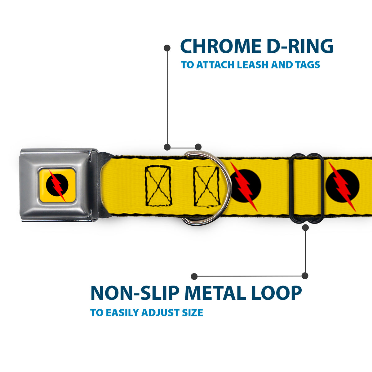 Reverse Flash Logo Full Color Golden Yellow Black Red Seatbelt Buckle Collar - Reverse Flash Logo Golden Yellow/Black/Red Dog Collars Seatbelt Buckle DC Comics