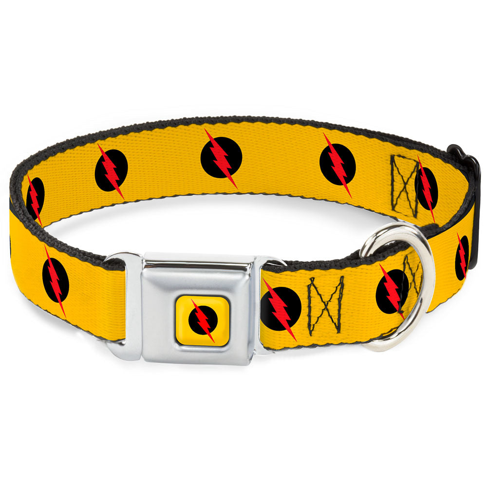 Reverse Flash Logo Full Color Golden Yellow Black Red Seatbelt Buckle Collar - Reverse Flash Logo Golden Yellow/Black/Red Dog Collars Seatbelt Buckle DC Comics