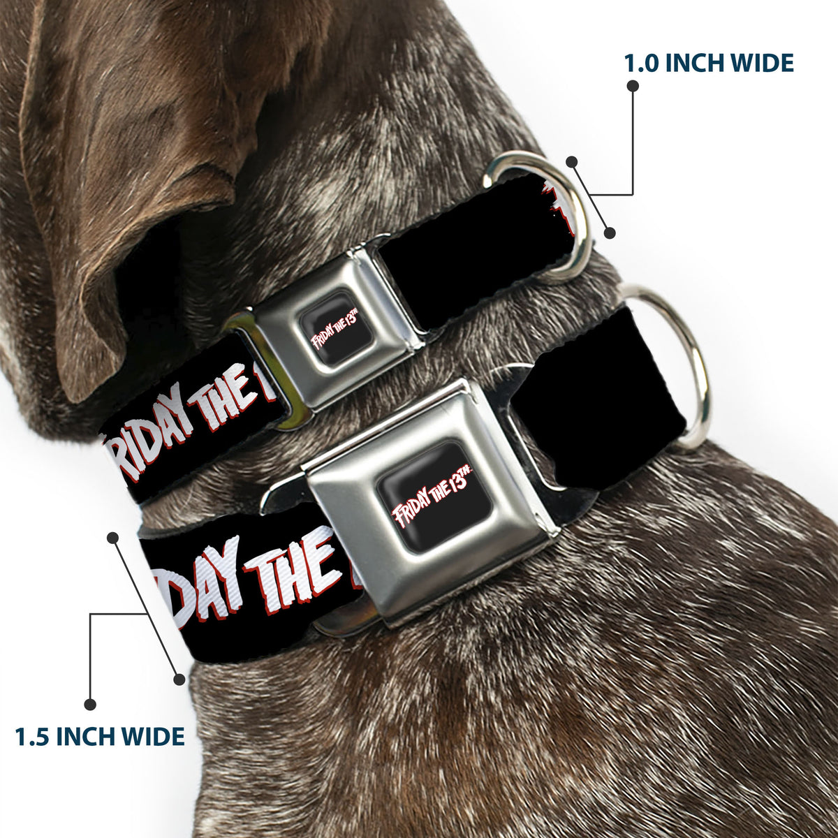 FRIDAY THE 13TH Title Logo Full Color Black/Red/White Seatbelt Buckle Collar - FRIDAY THE 13TH JASON LIVES with Hand Print and Mask Black/Red/White Dog Collars Seatbelt Buckle Friday the 13th