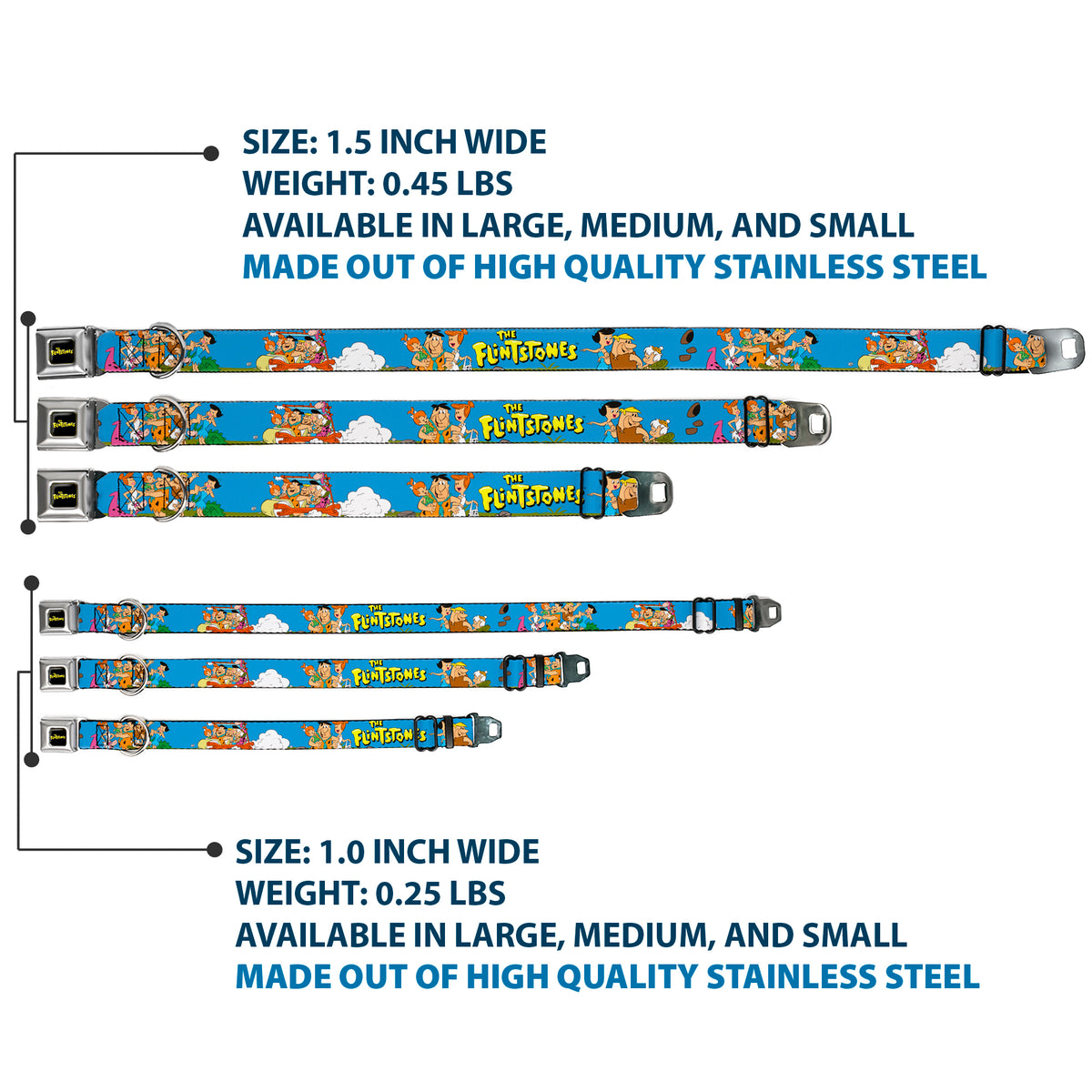 THE FLINTSTONES Logo Full Color Black Yellow Seatbelt Buckle Collar - The Flintstones and Rubbles Group Pose/Logo Blue Dog Collars Seatbelt Buckle The Flintstones