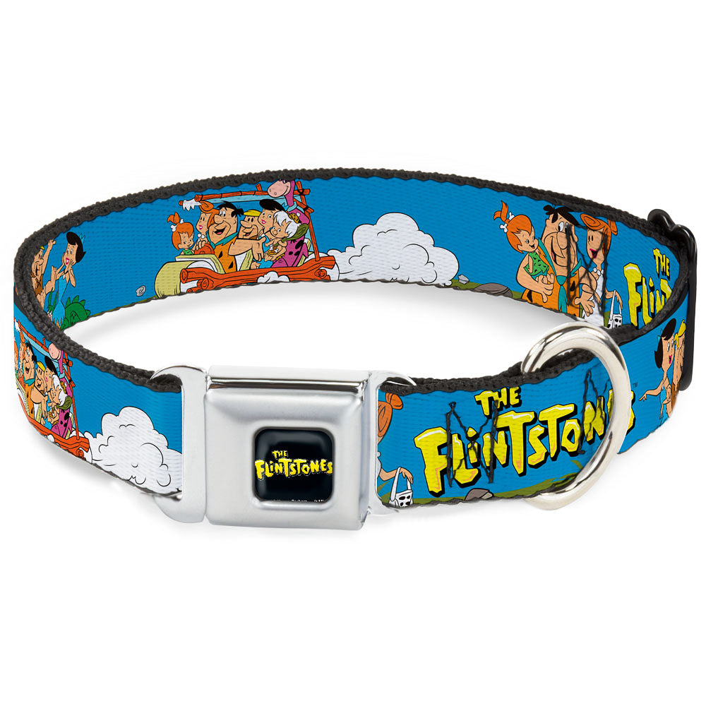 THE FLINTSTONES Logo Full Color Black Yellow Seatbelt Buckle Collar - The Flintstones and Rubbles Group Pose/Logo Blue Dog Collars Seatbelt Buckle The Flintstones