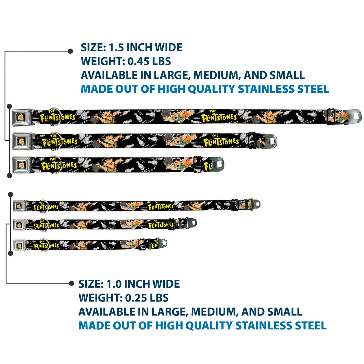 Fred Face Full Color Black Seatbelt Buckle Collar - Dog Collar FSE-Fred Face Full Color Black - THE FLINTSTONES Fred Bowling Poses/Bowling Pins Black Dog Collars Seatbelt Buckle The Flintstones