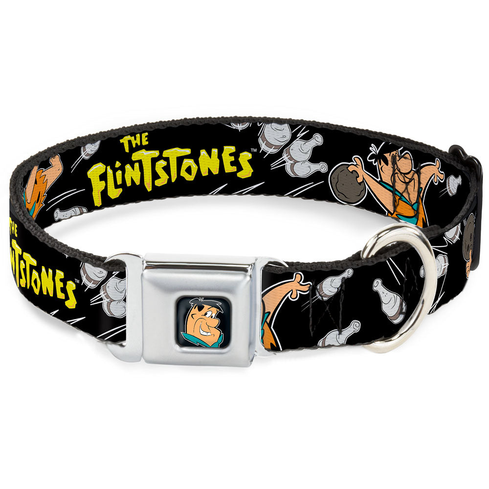 Fred Face Full Color Black Seatbelt Buckle Collar - Dog Collar FSE-Fred Face Full Color Black - THE FLINTSTONES Fred Bowling Poses/Bowling Pins Black Dog Collars Seatbelt Buckle The Flintstones