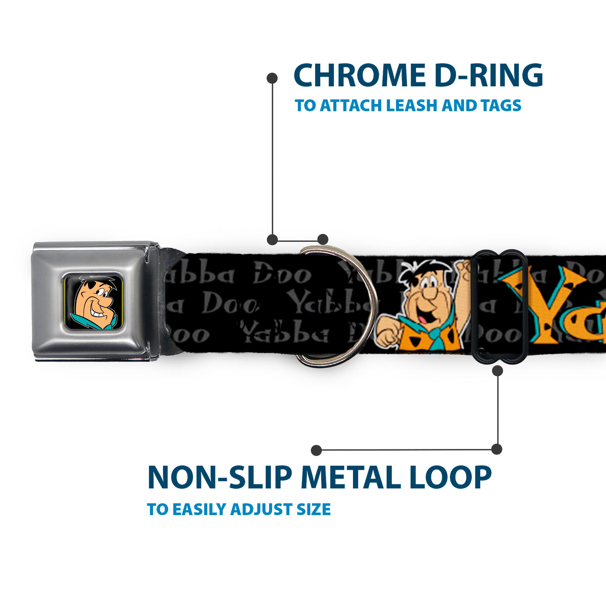 Fred Face Full Color Black Seatbelt Buckle Collar - Fred Face/Pose YABBA DABBA DOO Black/Gray/Orange Dog Collars Seatbelt Buckle The Flintstones