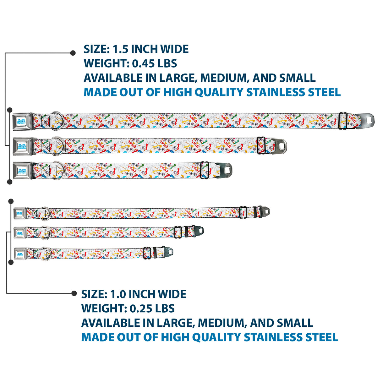 FROSTY THE SNOWMAN Logo Full Color White/Blues Seatbelt Buckle Collar - Frosty the Snowman Pose Scattered White Dog Collars Seatbelt Buckle Frosty the Snowman