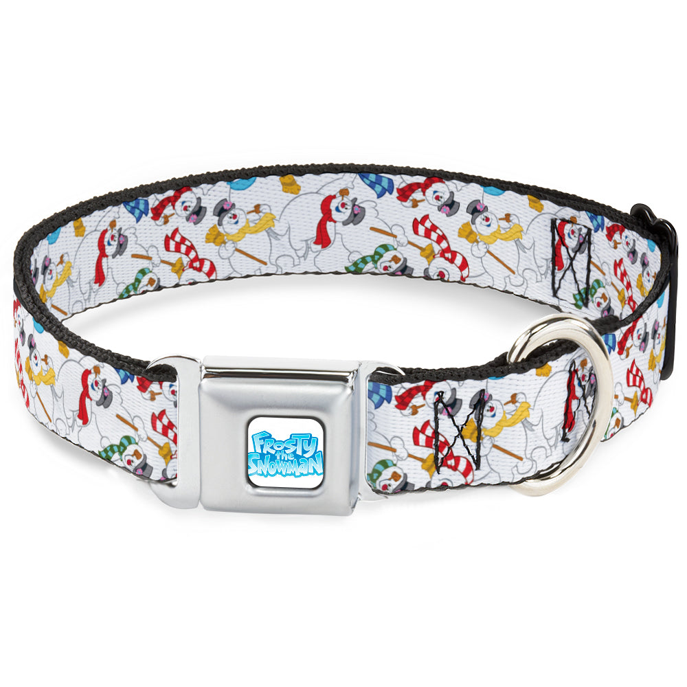 FROSTY THE SNOWMAN Logo Full Color White/Blues Seatbelt Buckle Collar - Frosty the Snowman Pose Scattered White Dog Collars Seatbelt Buckle Frosty the Snowman