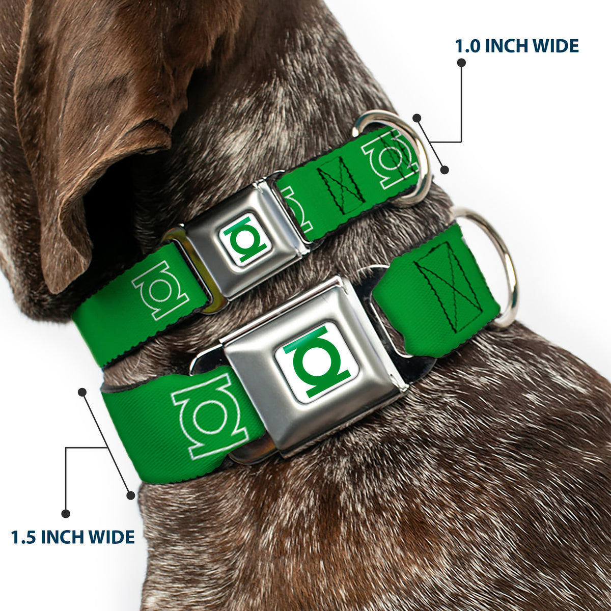 Green Lantern Logo CLOSE-UP White Green Seatbelt Buckle Collar - Green Lantern Logo Green/White Dog Collars Seatbelt Buckle DC Comics