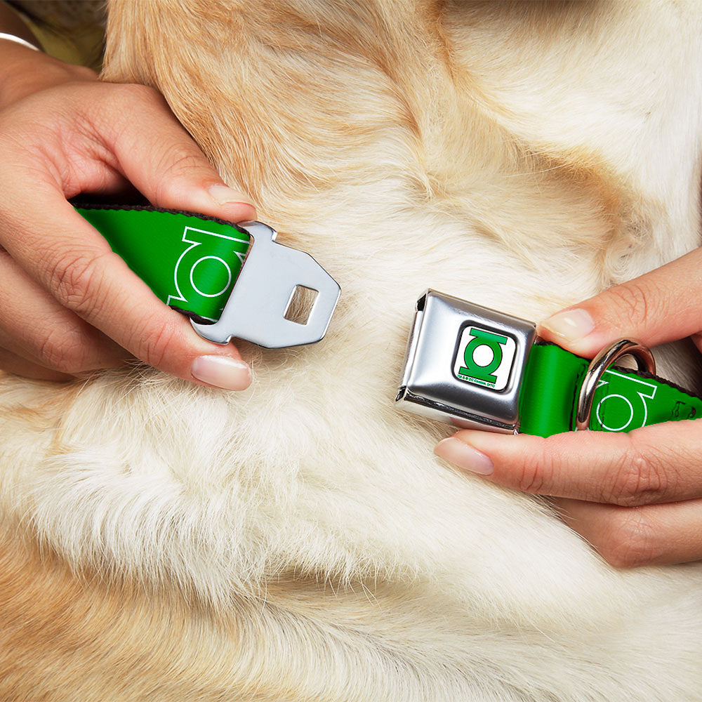 Green Lantern Logo CLOSE-UP White Green Seatbelt Buckle Collar - Green Lantern Logo Green/White Dog Collars Seatbelt Buckle DC Comics