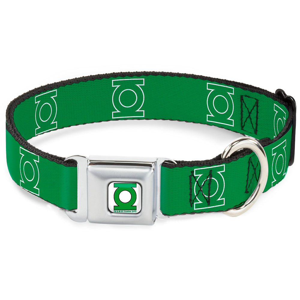 Green Lantern Logo CLOSE-UP White Green Seatbelt Buckle Collar - Green Lantern Logo Green/White Dog Collars Seatbelt Buckle DC Comics