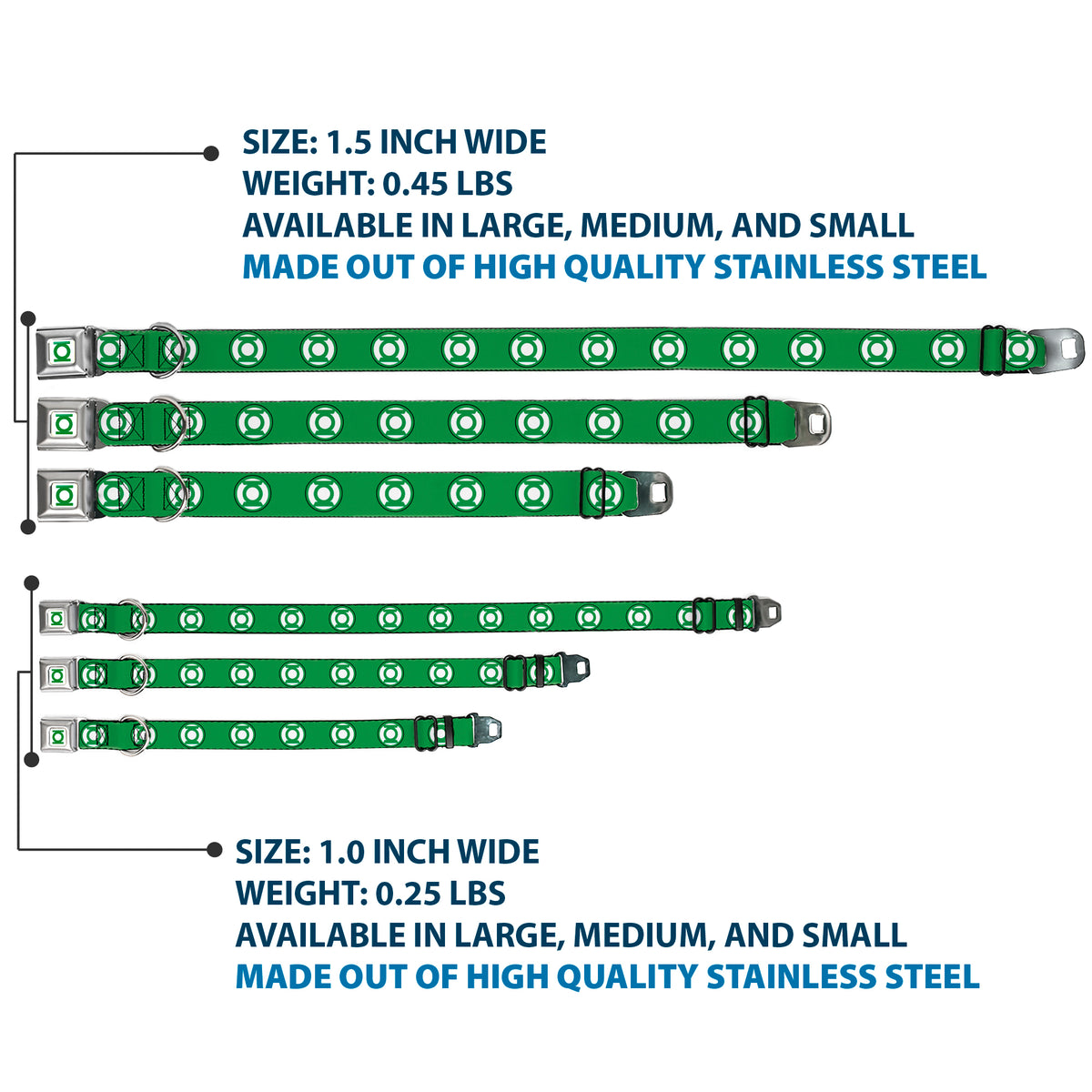 Green Lantern Logo CLOSE-UP Full Color White/Green Seatbelt Buckle Collar - Green Lantern Logo2 Green/Black/Green/White Dog Collars Seatbelt Buckle DC Comics