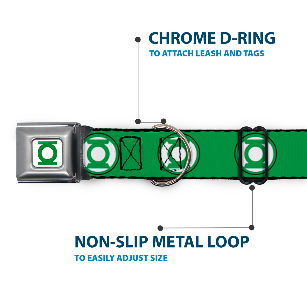 Green Lantern Logo CLOSE-UP Full Color White/Green Seatbelt Buckle Collar - Green Lantern Logo2 Green/Black/Green/White Dog Collars Seatbelt Buckle DC Comics