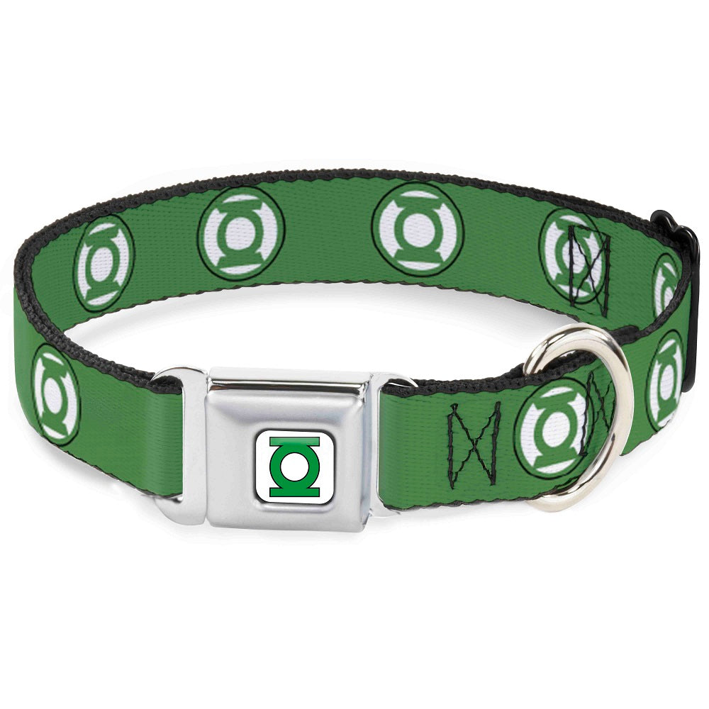 Green Lantern Logo CLOSE-UP Full Color White/Green Seatbelt Buckle Collar - Green Lantern Logo2 Green/Black/Green/White Dog Collars Seatbelt Buckle DC Comics