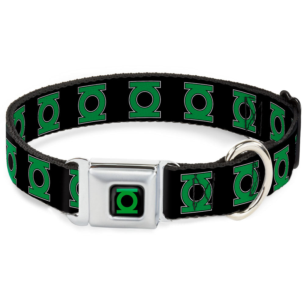 Green Lantern Logo CLOSE-UP Black Green Seatbelt Buckle Collar - Green Lantern Logo Black/Green Dog Collars Seatbelt Buckle DC Comics