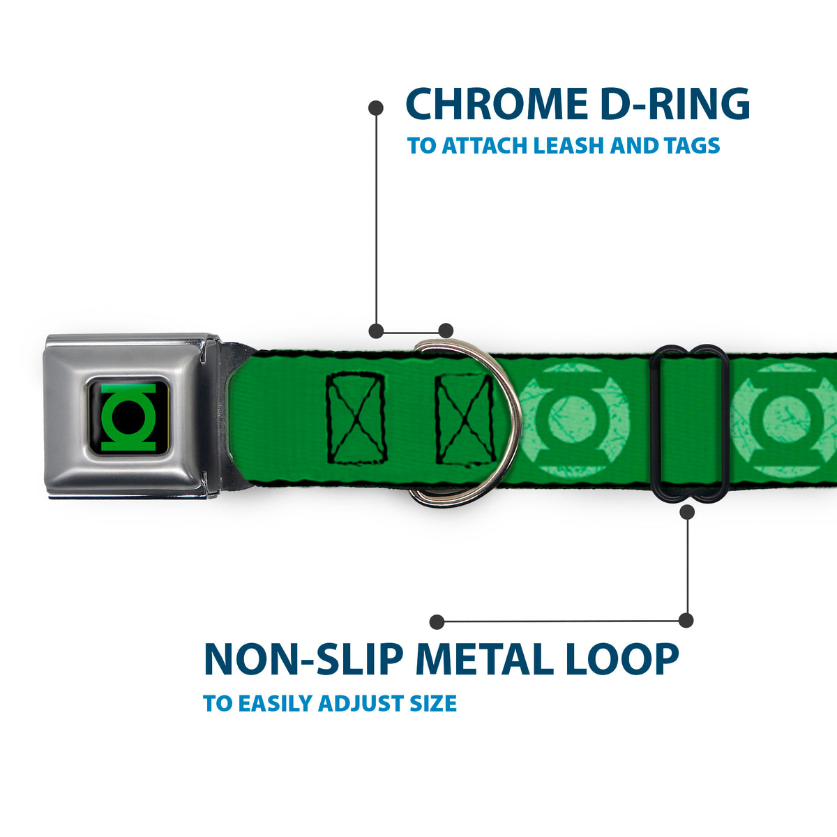 Green Lantern Logo CLOSE-UP Black/Green Seatbelt Buckle Collar - Green Lantern Logo Weathered Greens Dog Collars Seatbelt Buckle DC Comics