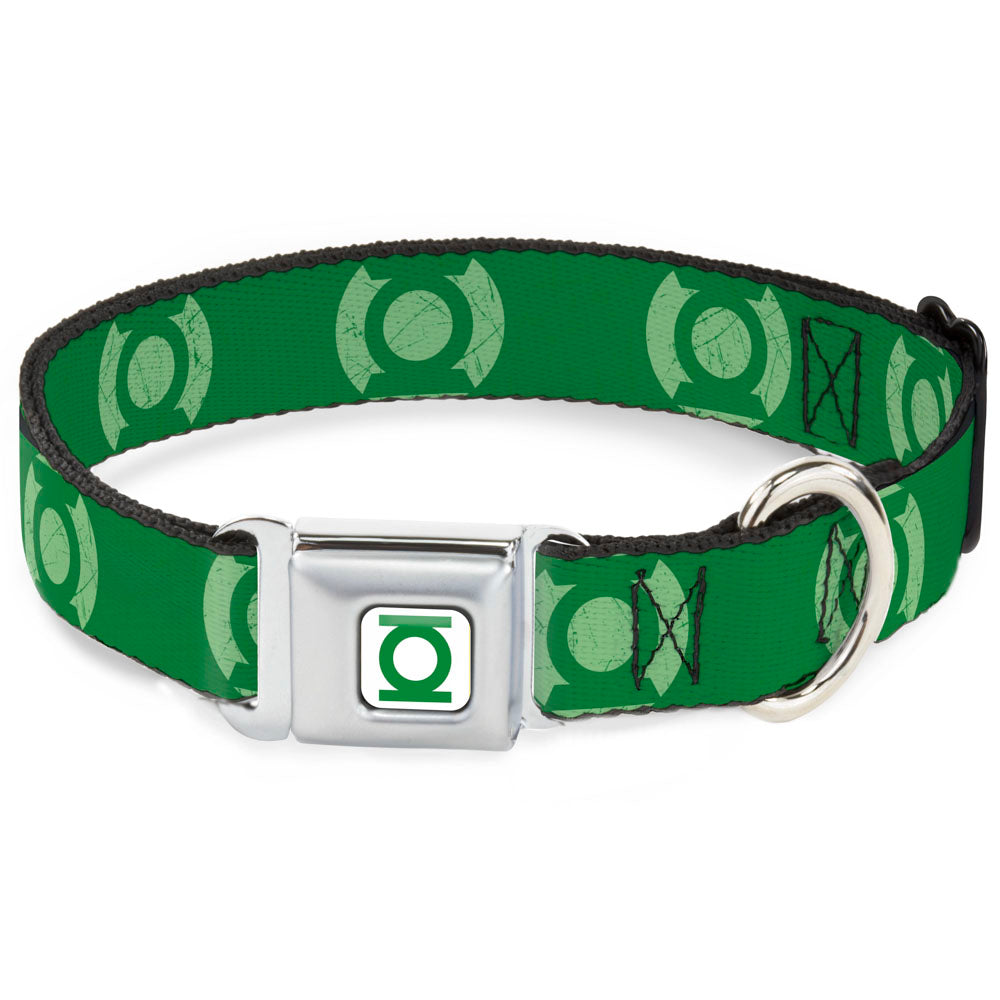 Green Lantern Logo CLOSE-UP Black/Green Seatbelt Buckle Collar - Green Lantern Logo Weathered Greens Dog Collars Seatbelt Buckle DC Comics