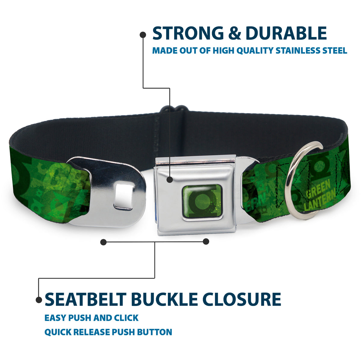 Green Lantern Logo Weathered Full Color Greens Seatbelt Buckle Collar - GREEN LANTERN/Logo Collage Weathered Greens Dog Collars Seatbelt Buckle DC Comics
