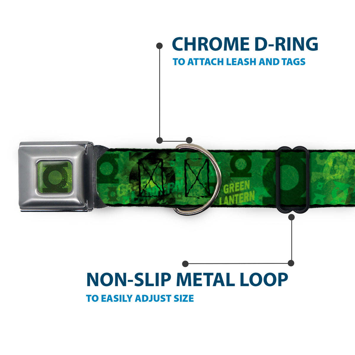 Green Lantern Logo Weathered Full Color Greens Seatbelt Buckle Collar - GREEN LANTERN/Logo Collage Weathered Greens Dog Collars Seatbelt Buckle DC Comics