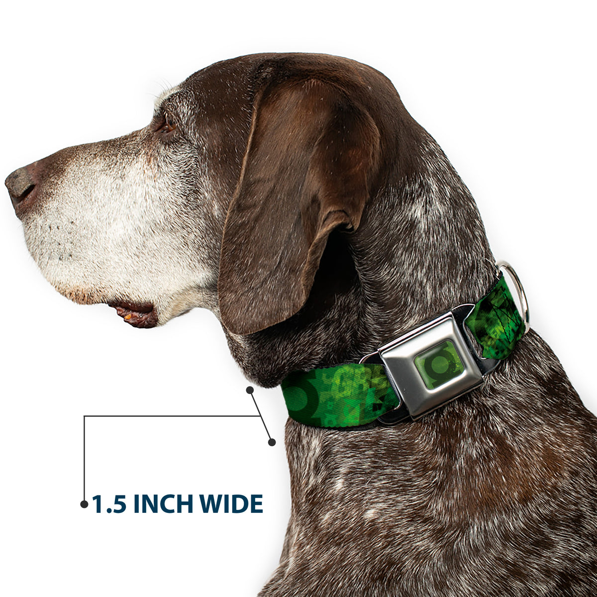 Green Lantern Logo Weathered Full Color Greens Seatbelt Buckle Collar - GREEN LANTERN/Logo Collage Weathered Greens Dog Collars Seatbelt Buckle DC Comics
