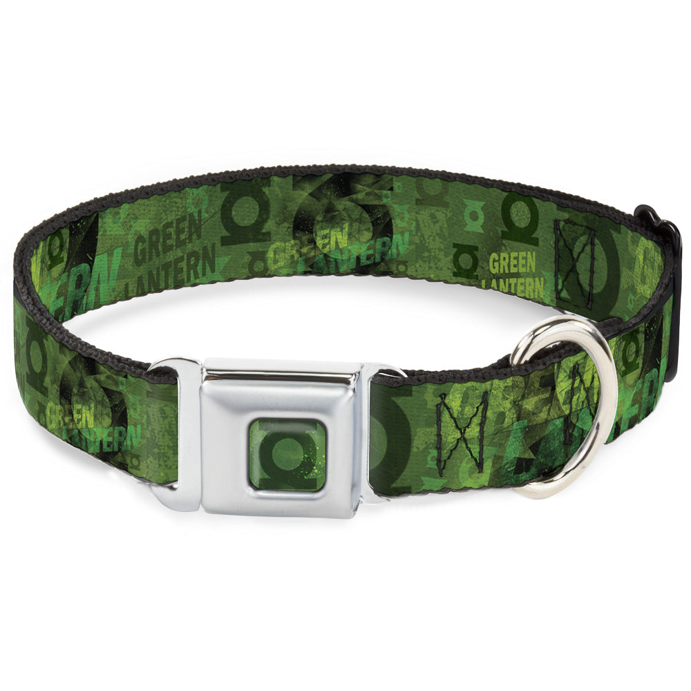 Green Lantern Logo Weathered Full Color Greens Seatbelt Buckle Collar - GREEN LANTERN/Logo Collage Weathered Greens Dog Collars Seatbelt Buckle DC Comics