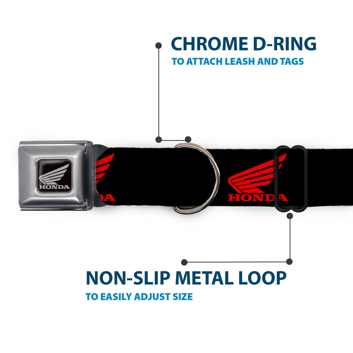 Honda Motorcycle Black Silver Seatbelt Buckle Collar - HONDA Motorcycle Logo Black/Red Dog Collars Seatbelt Buckle Honda Motorsports
