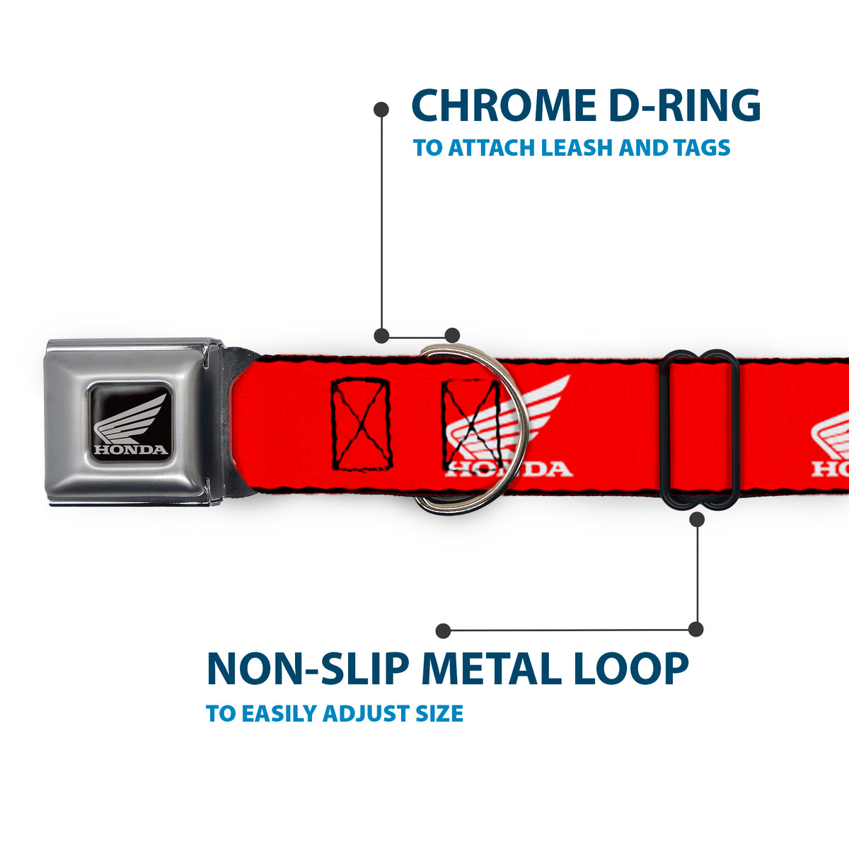 Honda Motorcycle Black/Silver Seatbelt Buckle Collar - HONDA Motorcycle Logo Red/White Dog Collars Seatbelt Buckle Honda Motorsports