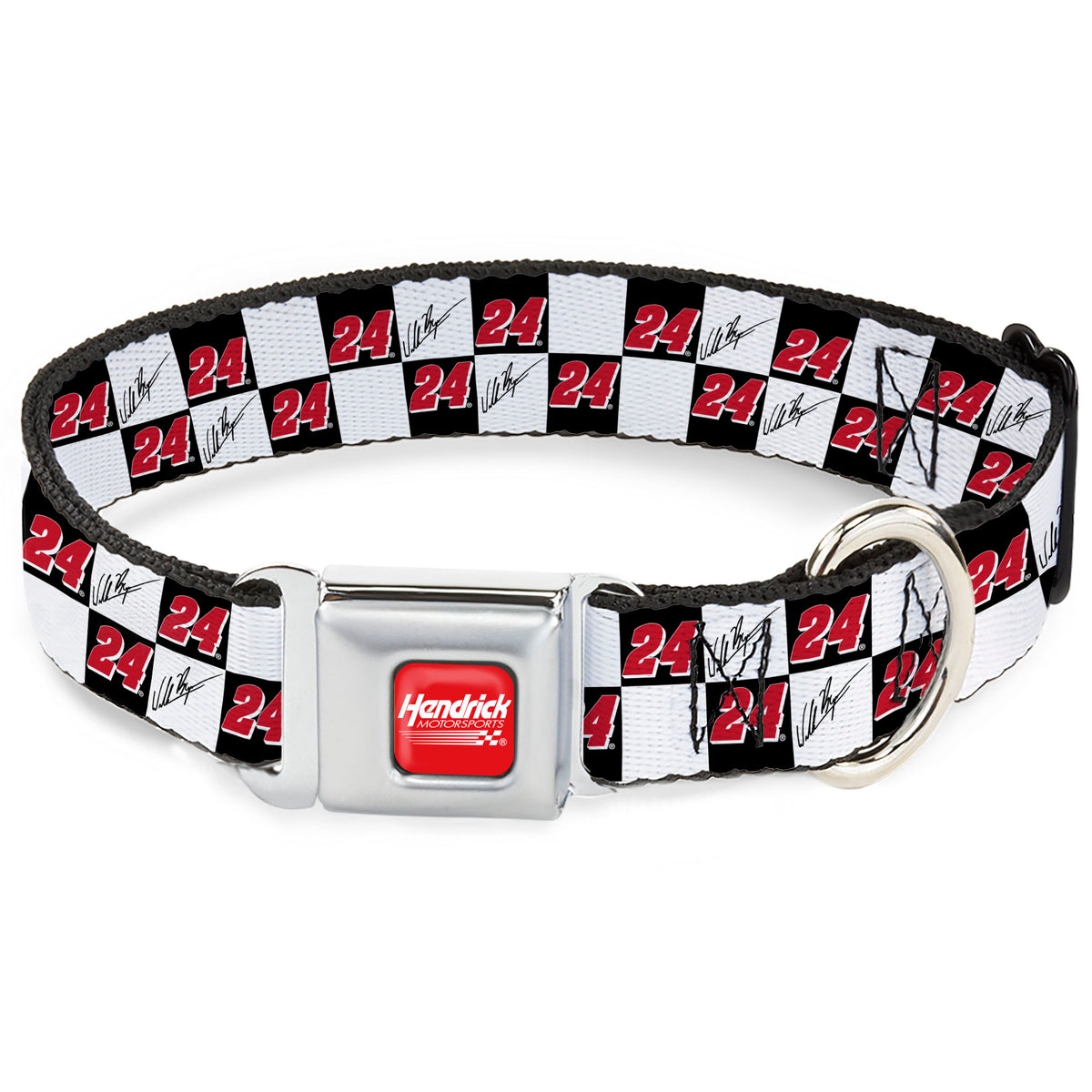 HENDRICK MOTORSPORTS Checker Logo Full Color Red/White Seatbelt Buckle Collar - William Byron Autograph and #24 Checker Logo Black/White/Red Dog Collars Seatbelt Buckle Hendrick Motorsports