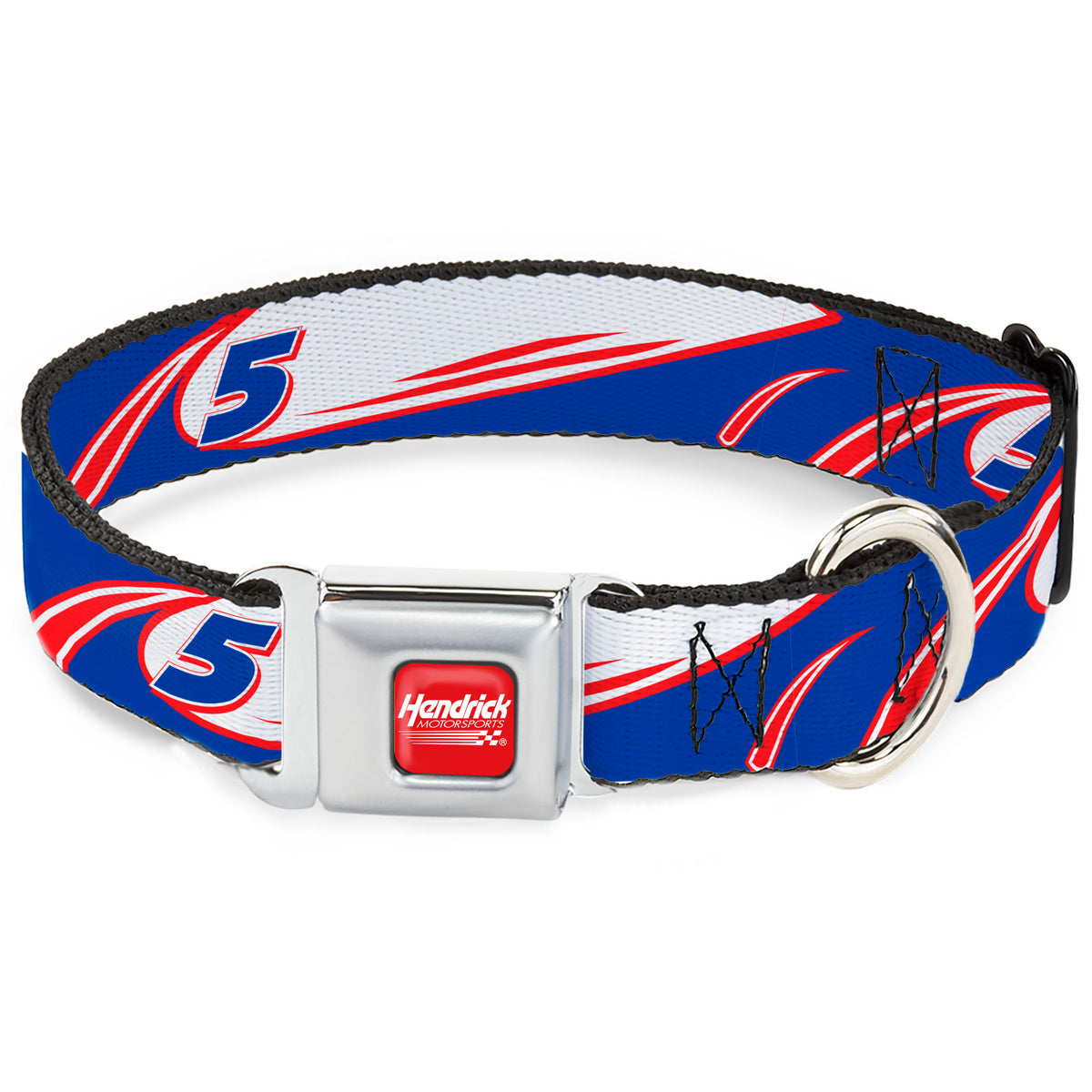 HENDRICK MOTORSPORTS Checker Logo Full Color Red/White Seatbelt Buckle Collar - Kyle Larson #5 Car Scheme White/Blue/Red Dog Collars Seatbelt Buckle Hendrick Motorsports