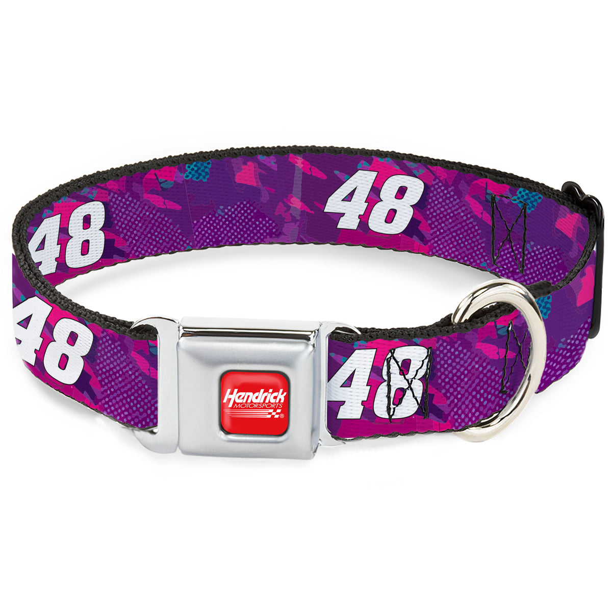 HENDRICK MOTORSPORTS Checker Logo Full Color Red/White Seatbelt Buckle Collar - Alex Bowman #48 Car Scheme Purples/Pinks/White Dog Collars Seatbelt Buckle Hendrick Motorsports