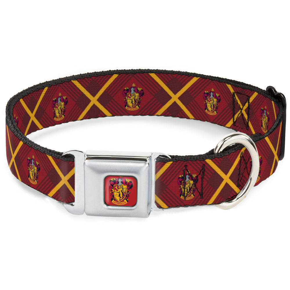 Gryffindor Crest Full Color Red Seatbelt Buckle Collar - Harry Potter Gryffindor Crest Plaid Reds/Gold Dog Collars Seatbelt Buckle Harry Potter