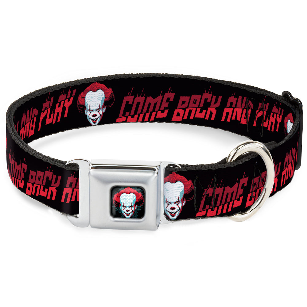 It Chapter Two Pennywise Face Full Color Black/Reds/Blues Seatbelt Buckle Collar - It Chapter Two Pennywise Face COME BACK AND PLAY Black/Reds Dog Collars Seatbelt Buckle IT
