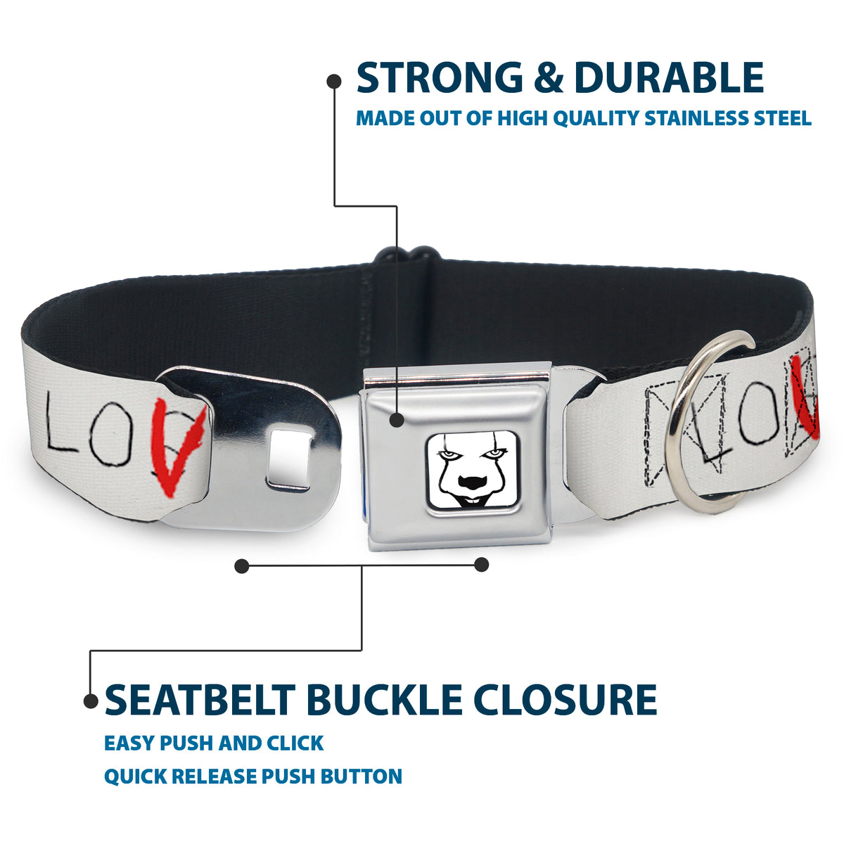 It Chapter Two LOSER/LOVER Full Color White/Black/Red Seatbelt Buckle Collar - It Chapter Two LOSER/LOVER White/Black/Red Dog Collars Seatbelt Buckle IT