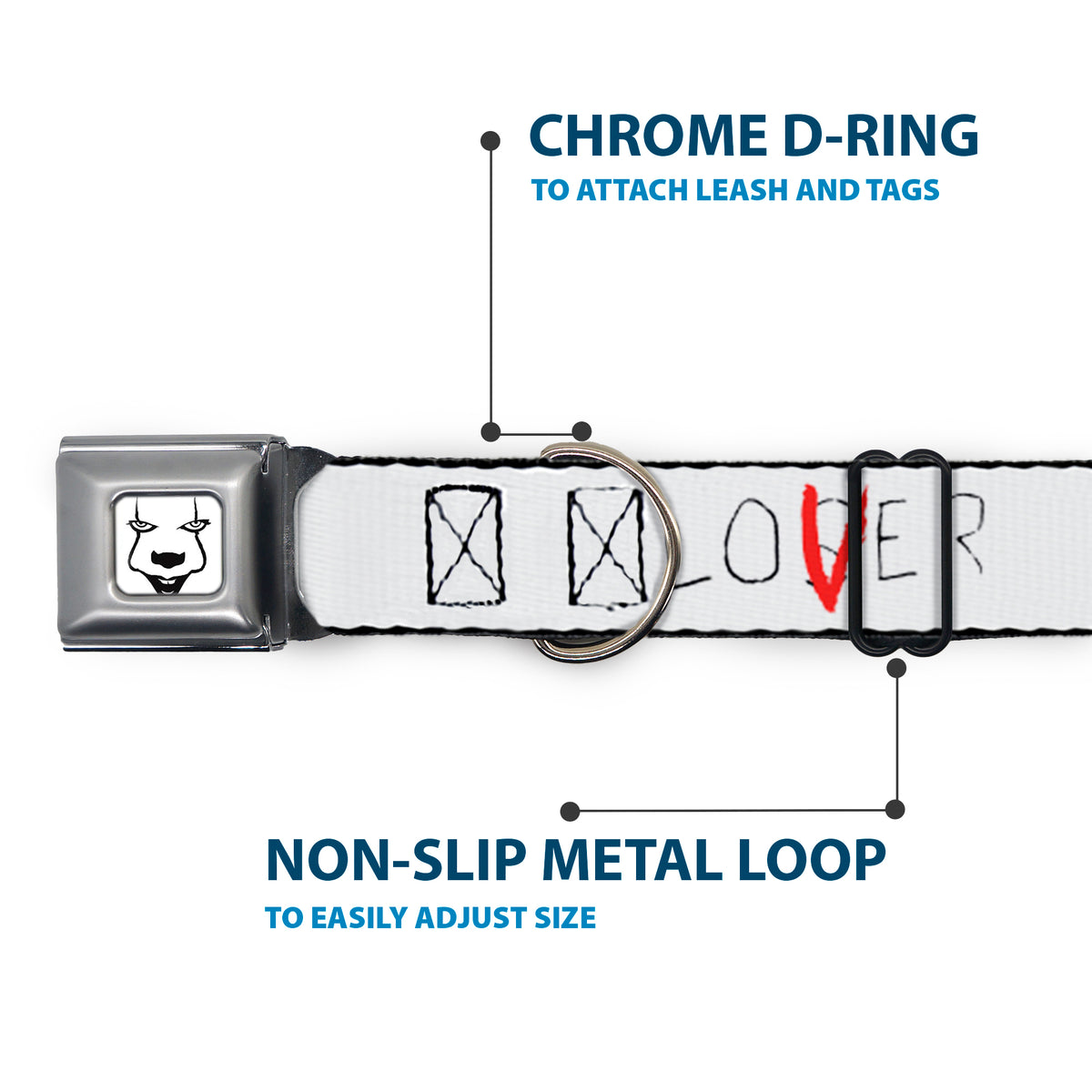 It Chapter Two LOSER/LOVER Full Color White/Black/Red Seatbelt Buckle Collar - It Chapter Two LOSER/LOVER White/Black/Red Dog Collars Seatbelt Buckle IT