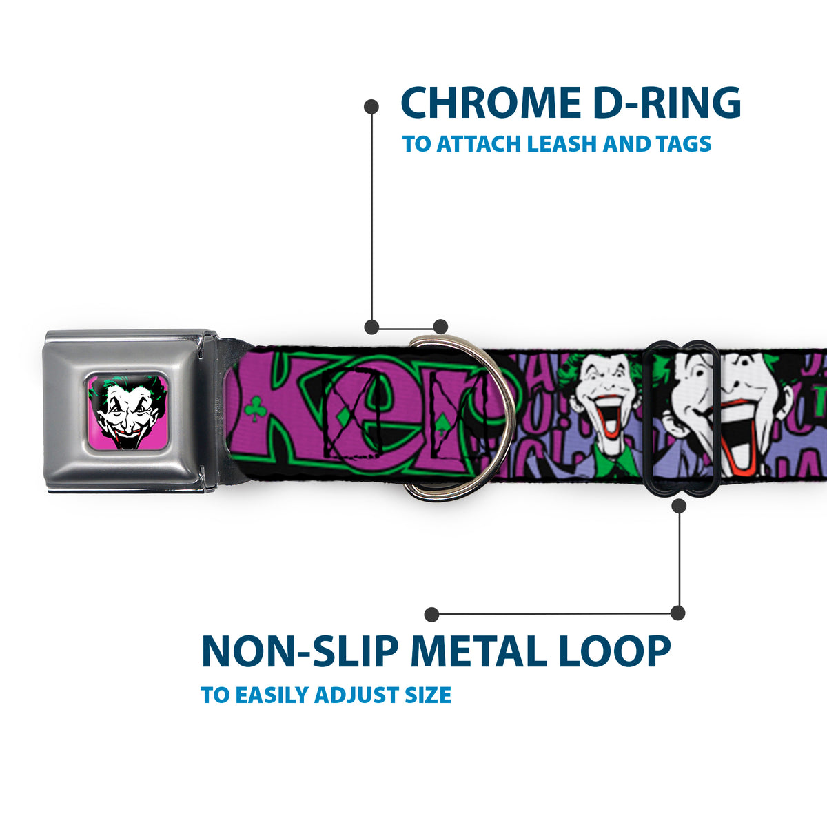 Dog Collar JKA-Joker Face - Joker Face/Logo/Spades Black/Green/Purple Dog Collars Seatbelt Buckle DC Comics