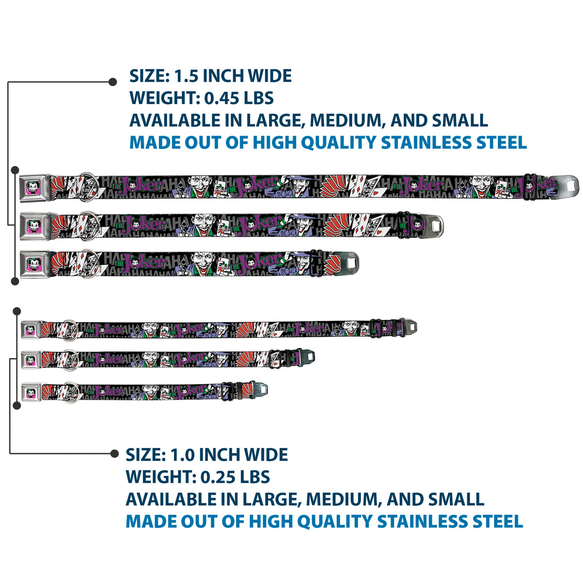 Joker Face Full Color Seatbelt Buckle Collar - The Joker Pose/Cards/HAHAHAHA Black/Gray Dog Collars Seatbelt Buckle DC Comics