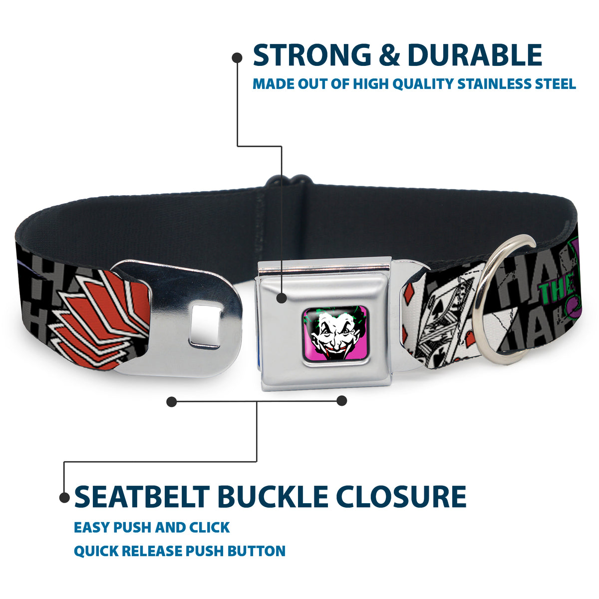 Joker Face Full Color Seatbelt Buckle Collar - The Joker Pose/Cards/HAHAHAHA Black/Gray Dog Collars Seatbelt Buckle DC Comics