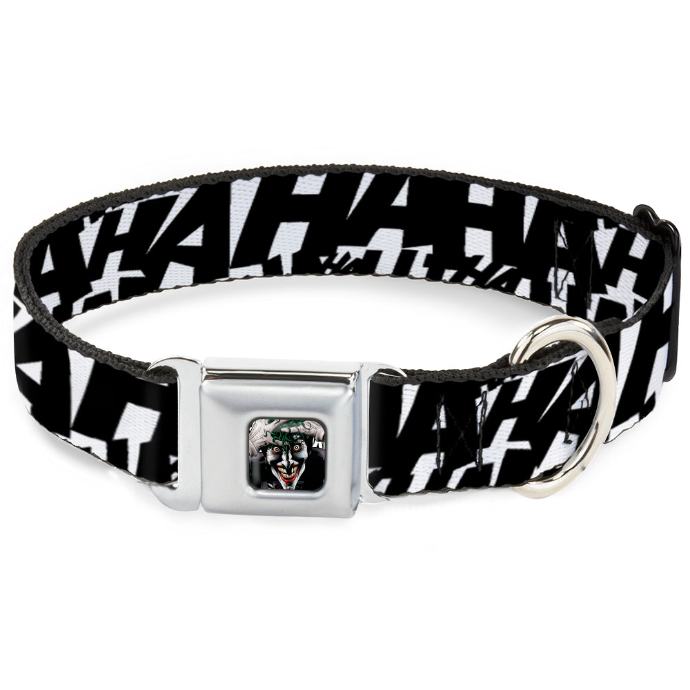 Joker The Killing Joke Holding Head Pose CLOSE-UP Full Color Seatbelt Buckle Collar - Joker's HA HA HA Repeat White/Black Dog Collars Seatbelt Buckle DC Comics