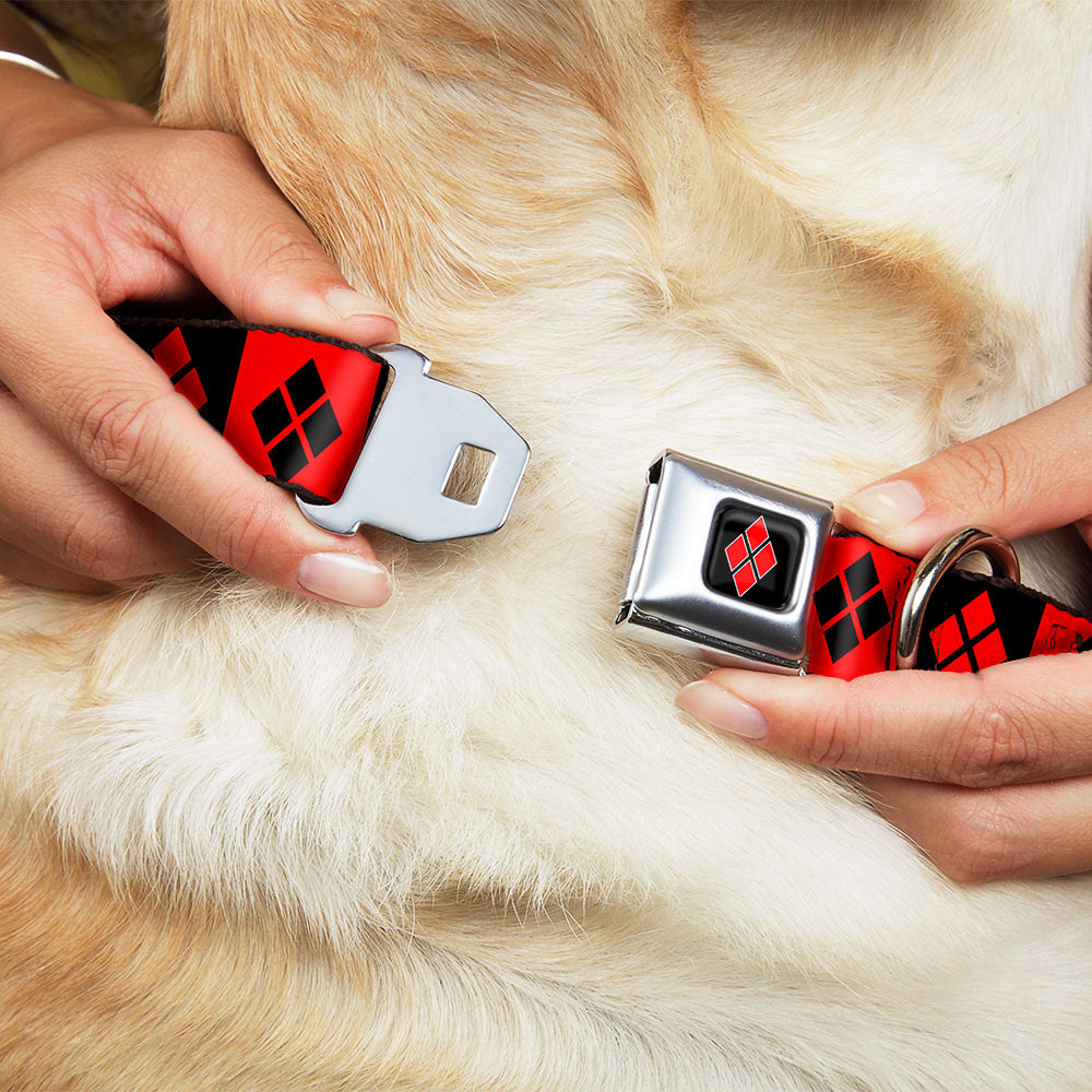Harley Quinn Diamond Full Color Black Red Seatbelt Buckle Collar - Harley Quinn Diamond Blocks Red/Black Black/Red Dog Collars Seatbelt Buckle DC Comics