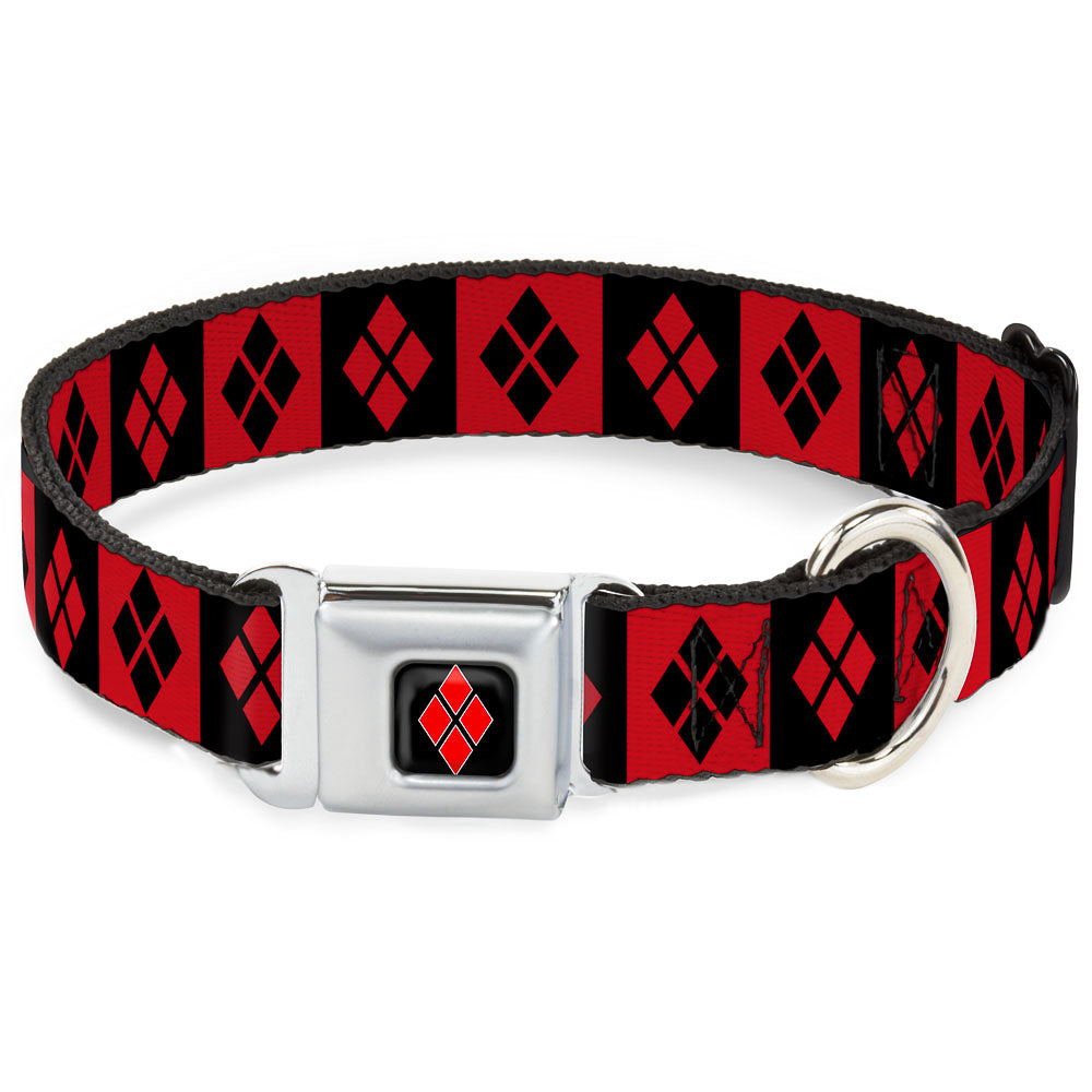 Harley Quinn Diamond Full Color Black Red Seatbelt Buckle Collar - Harley Quinn Diamond Blocks Red/Black Black/Red Dog Collars Seatbelt Buckle DC Comics