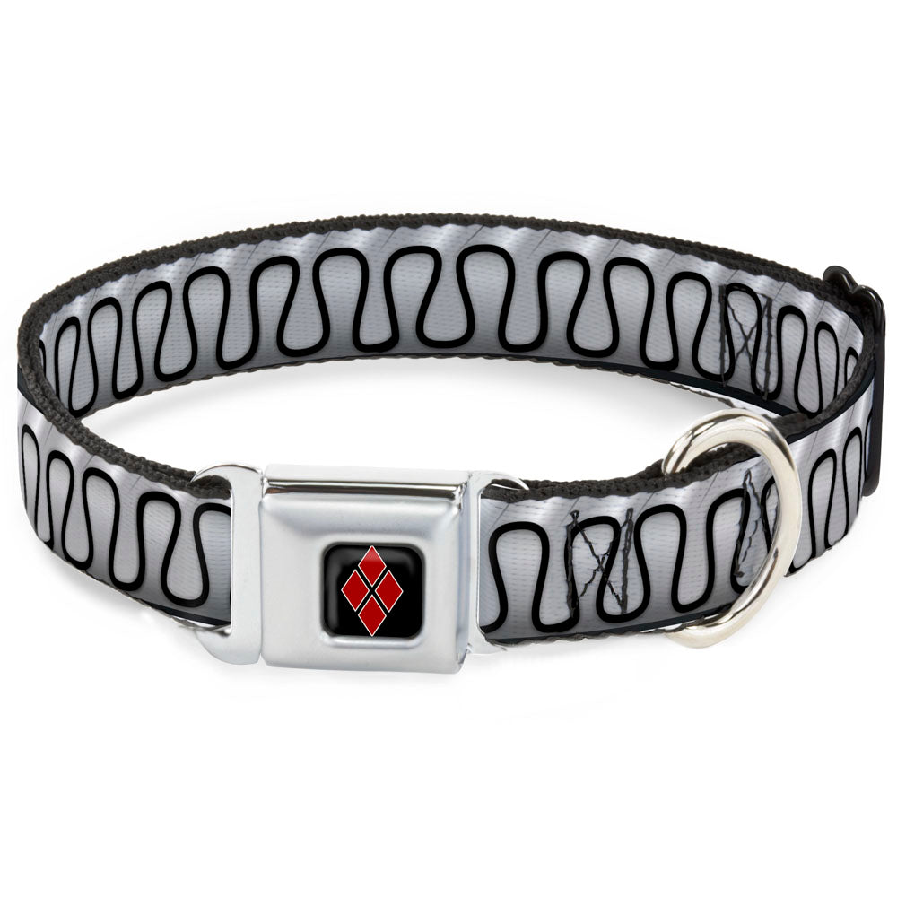 Harley Quinn Diamond Black/Red Seatbelt Buckle Collar - Harley Quinn's Collar Ruffle White/Black Dog Collars Seatbelt Buckle DC Comics