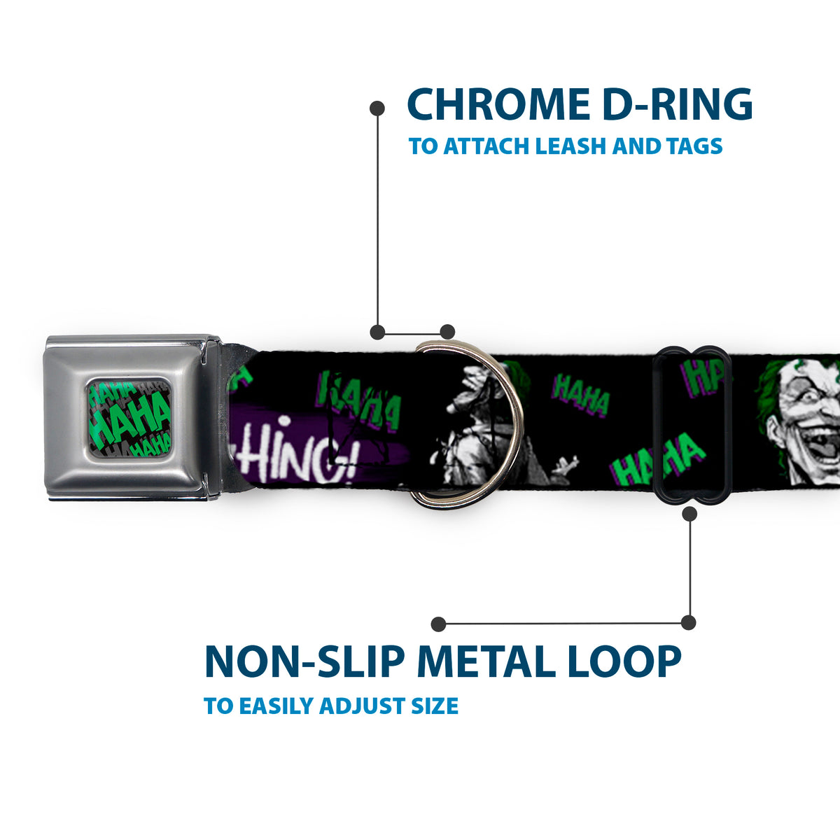 HAHA Stacked Black/Gray/Green Seatbelt Buckle Collar - Joker DIE LAUGHING! HAHA Black/Purple/Green Dog Collars Seatbelt Buckle DC Comics